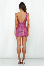 Asymmetrisches Schulter Fuchsia Bodycon Homecoming-Kleid Y2865