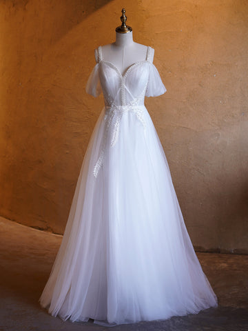 Vestidos de festa compridos com decote em V e pérolas