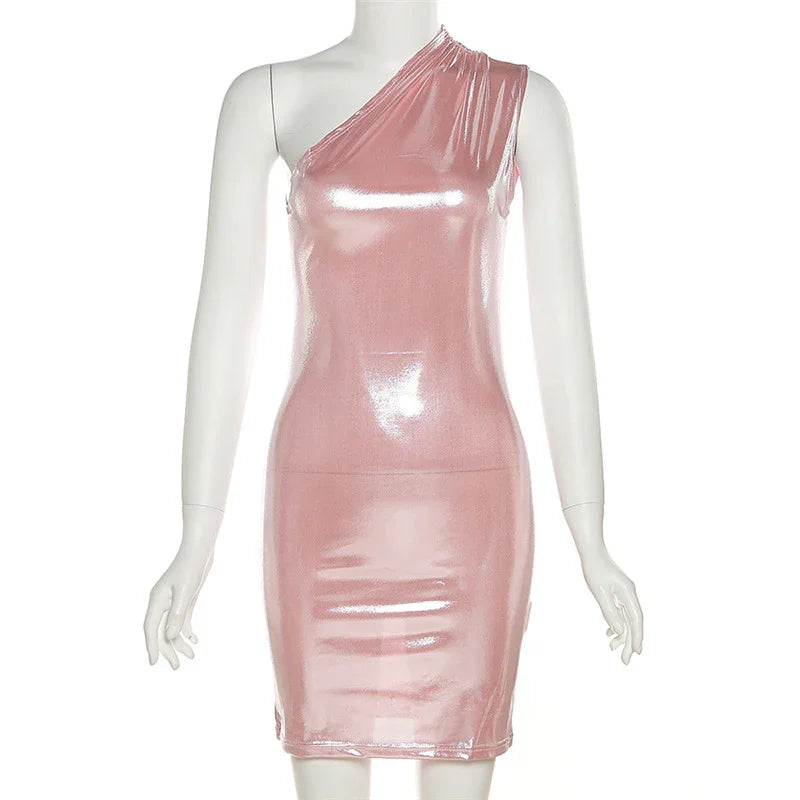 Vestido Sexy para Mujer Vestido de un Hombro Color Sólido Sin Mangas Vestido para Baile de Bienvenida Y1987