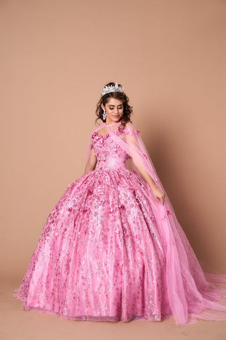 Ballkleid mit schulterfreiem Cape und 3D-Blumenmuster von Calla SCL30001