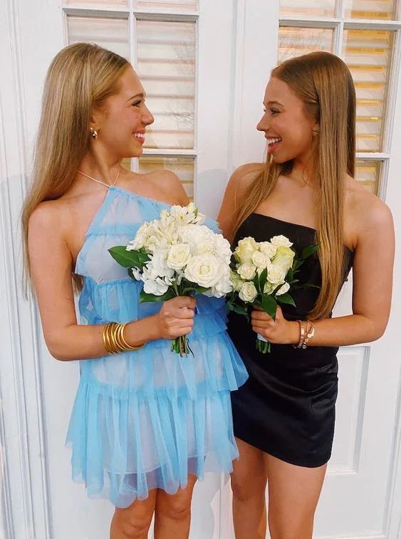 Vestido Corto Azul de Tul Encantador para Baile de Graduación Vestido Negro Y2016
