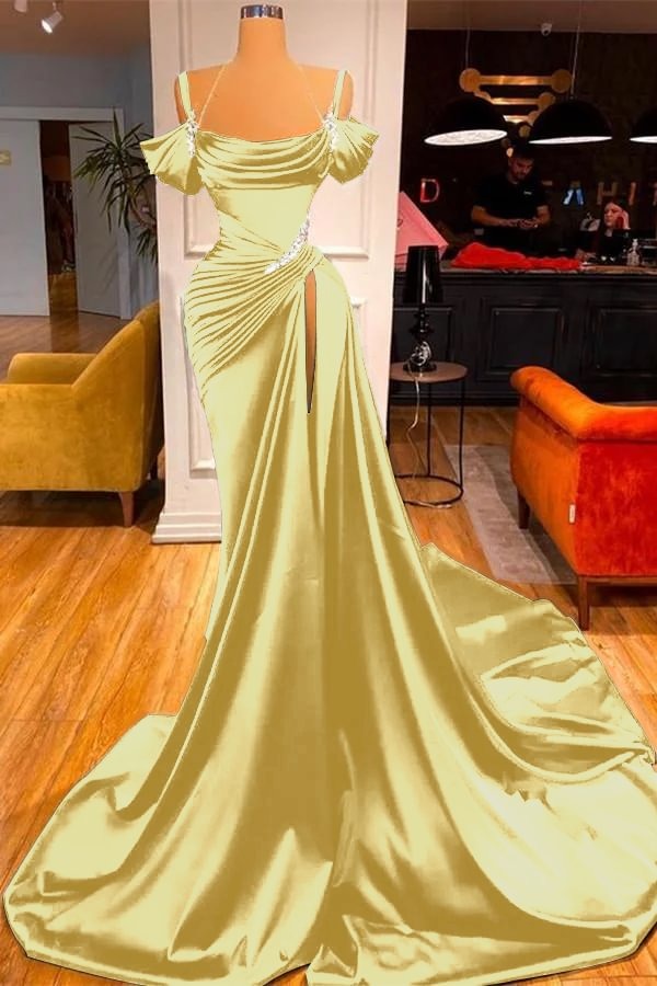 Dark Green Long Off-the-Shoulder Mermaid Prom Dress with Slit