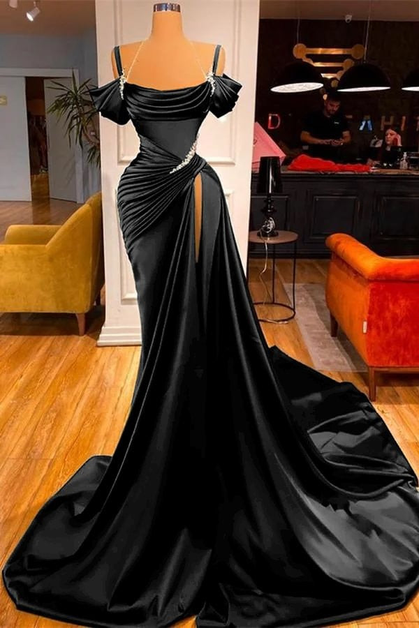 Dark Green Long Off-the-Shoulder Mermaid Prom Dress with Slit