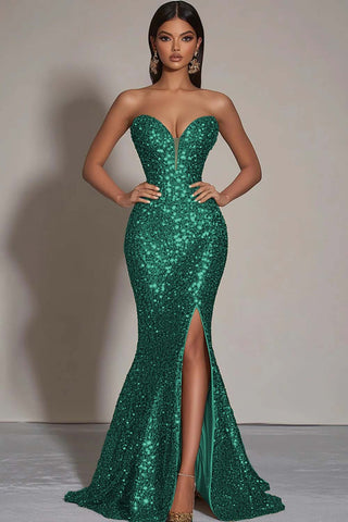 Sparkly Gold Mermaid Long Sequins Formal Dress with Slit