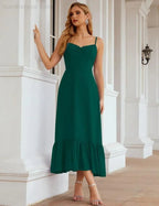 Numbersea Spaghetti-Träger Chiffon Brautjungfernkleid Knöchellänge Formell A-Linie Cocktail Party Homecoming-Kleid für Juniorinnen SEA28028