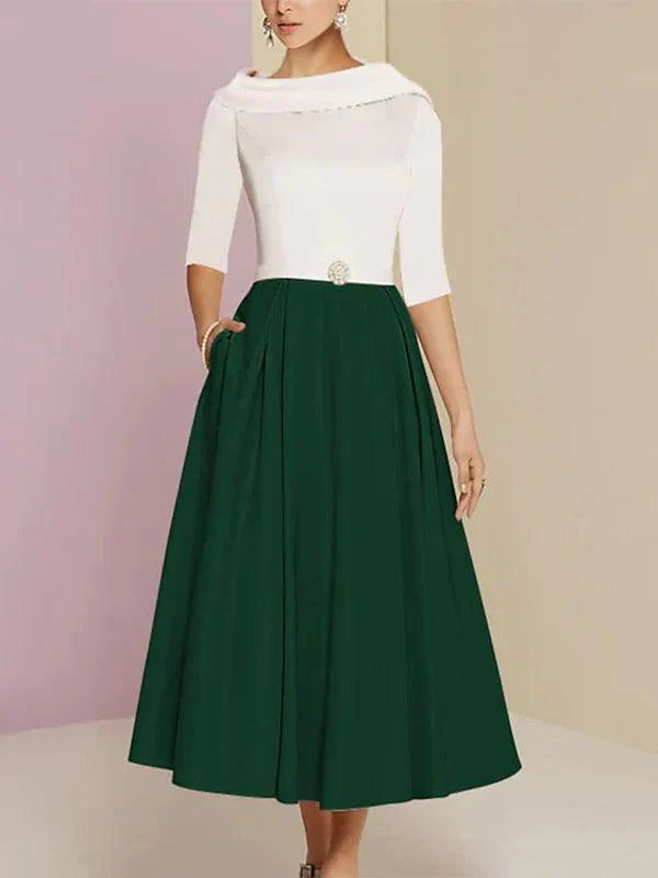 Vestidos para mãe da noiva Numbersea, corte A/princesa, decote redondo, manga curta, comprimento chá