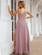 Numbersea Ein Schulter Chiffon Brautjungfernkleider Lang Formell Homecoming Abschlussballkleider für Damen Party Hochzeit Abend SEA28052