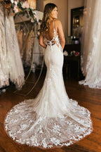 Designer-Langmermaid-Spaghettiträger-V-Ausschnitt-Rückenfreies Brautkleid