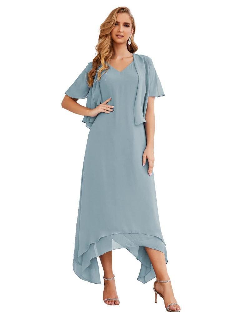 Vestidos de chiffon plus size para mãe da noiva com casaco e vestidos de cerimónia para casamento SEA28073 