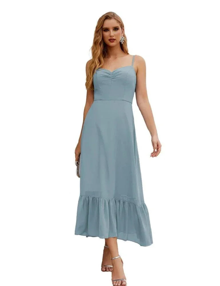 Vestido de dama de honor de chiffon con tirantes finos de Numbersea, largo hasta el tobillo, formal, silueta A, para fiesta de cóctel, baile de bienvenida para jóvenes SEA28028