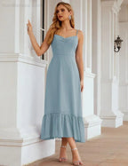 Numbersea Spaghetti-Träger Chiffon Brautjungfernkleid Knöchellänge Formell A-Linie Cocktail Party Homecoming-Kleid für Juniorinnen SEA28028