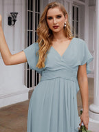 Numbersea Chiffon Bridesmaid Dresses Long Formal Evening Prom Mother of The Bride Dress with Flutter Sleeve     SEA28040