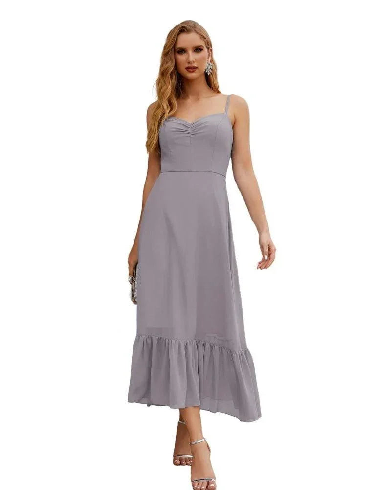 Vestido de dama de honor de chiffon con tirantes finos de Numbersea, largo hasta el tobillo, formal, silueta A, para fiesta de cóctel, baile de bienvenida para jóvenes SEA28028