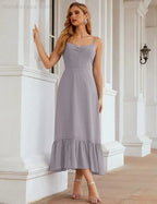 Numbersea Spaghetti-Träger Chiffon Brautjungfernkleid Knöchellänge Formell A-Linie Cocktail Party Homecoming-Kleid für Juniorinnen SEA28028