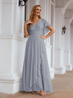 Numbersea Chiffon Bridesmaid Dresses Long Formal Evening Prom Mother of The Bride Dress with Flutter Sleeve     SEA28040