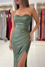 Dusty Sage Trägerloses Trompeten-Ballkleid mit Schlitz im Meerjungfrau-Stil, formelles Kleid PSK326