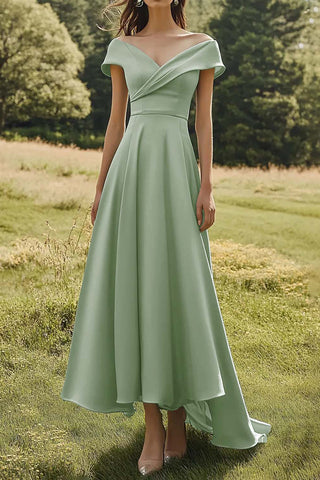 Dark Navy Slim Off The Shoulder Long Formal Dress with Wide Hem