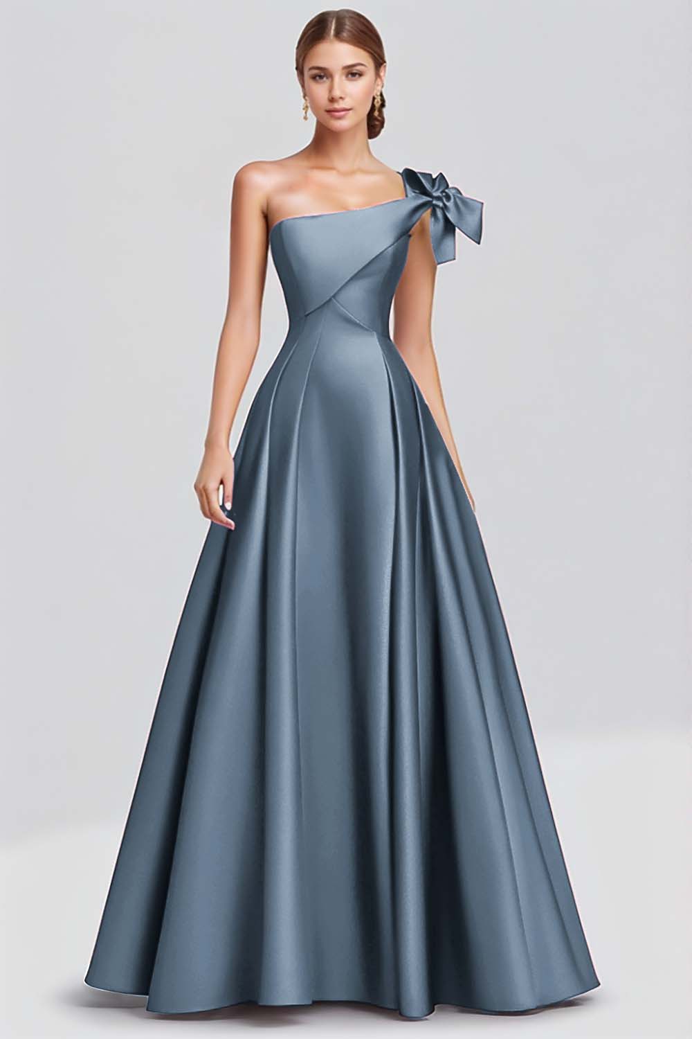 Fuchsia A-Linie One-Shoulder Schleife Satin Langes Abendkleid