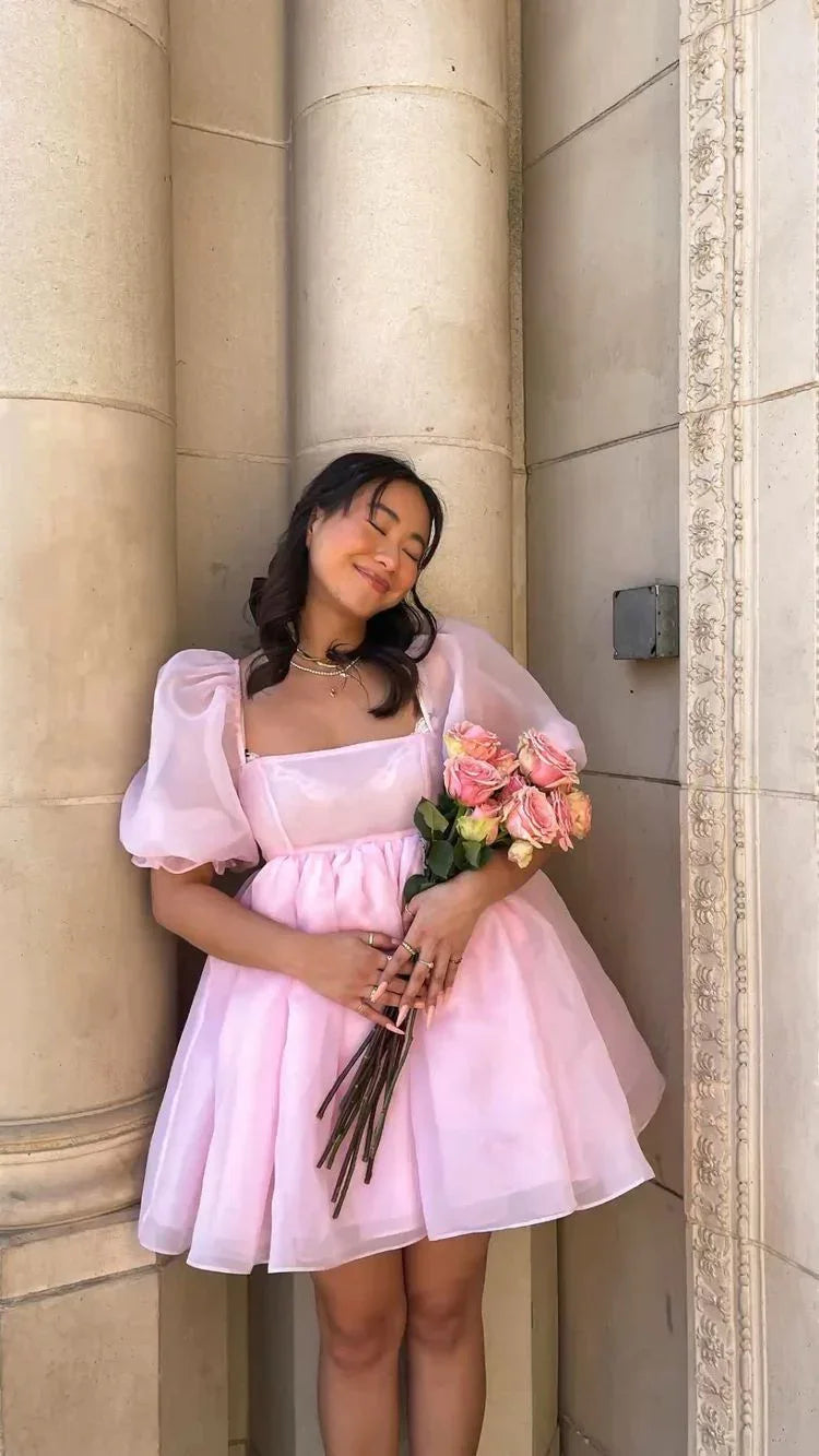 Vestido de Tul con Malla de Hada para Mujer, Vestido Mini Princesa con Mangas Abullonadas, Escote Cuadrado, Vestido para la Fiesta de Regreso a Casa Y2425