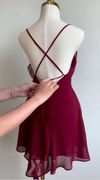Bordeaux Chiffon Kurzes Partykleid Homecoming Kleid Y8421