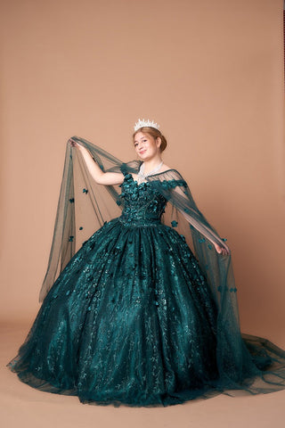 Ballkleid mit schulterfreiem Cape und 3D-Blumenmuster von Calla SCL30001