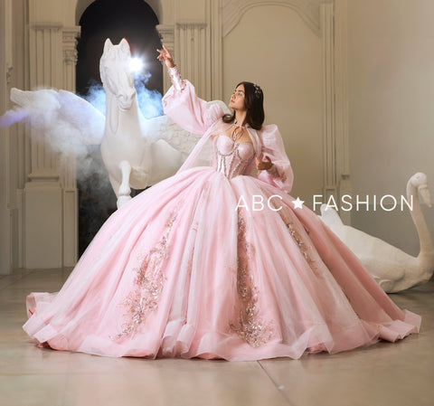 Quinceanera-Kleid mit Puffärmeln und Cape von Ragazza EV61-661