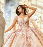 Sleeveless Cape Quinceanera Dress by Ragazza EV64-664