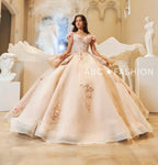 Vestido de quinceanera com decote ombro a ombro e estampado floral 3D da Ragazza EV65-665