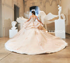 Vestido de quinceanera com decote ombro a ombro e estampado floral 3D da Ragazza EV65-665