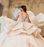 Vestido de quinceanera com decote ombro a ombro e estampado floral 3D da Ragazza EV65-665