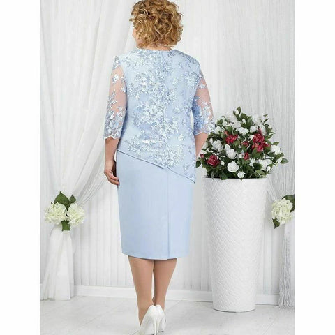 Kleid für die Brautmutter, elegant, Übergröße, halbe Ärmel, Spitze, Spandex, mehrlagig, knielang