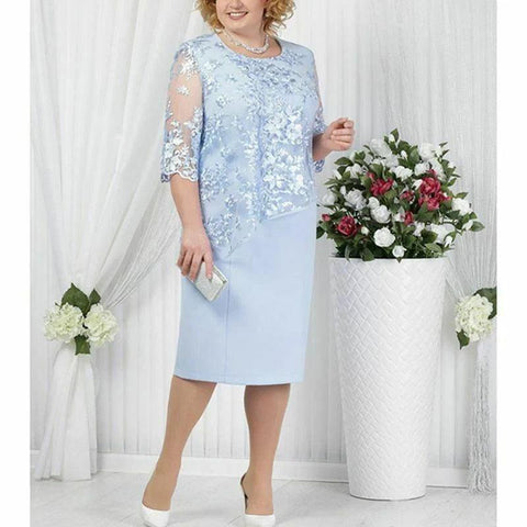 Kleid für die Brautmutter, elegant, Übergröße, halbe Ärmel, Spitze, Spandex, mehrlagig, knielang