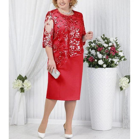 Kleid für die Brautmutter, elegant, Übergröße, halbe Ärmel, Spitze, Spandex, mehrlagig, knielang