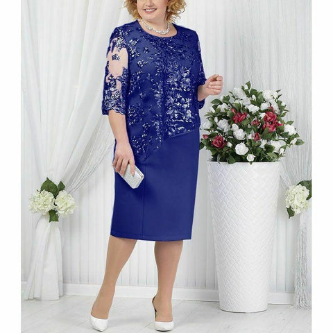 Kleid für die Brautmutter, elegant, Übergröße, halbe Ärmel, Spitze, Spandex, mehrlagig, knielang