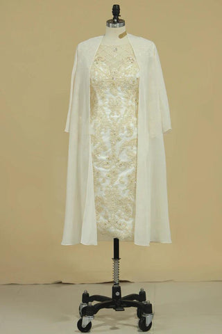 Kleid für die Brautmutter, elegant, Illusionsausschnitt, knielang, 3/4-Ärmel, Etuikleid, Säule mit Stickerei
