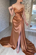 Abiti da Prom Eleganti Lunghi a Linea A con Scollatura a Cuore, Satin, Senza Maniche e con Spacco