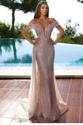 Elegant Long Mermaid Off the Shoulder Sequined Formal Prom Dress by BIZTUNNEL