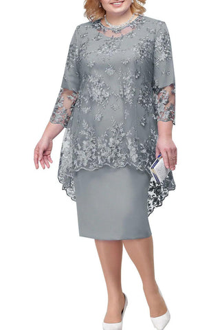 Kleid für die Brautmutter, elegant, Übergröße, Etuikleid, knielang, mit Spitzenjacke