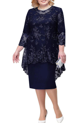 Kleid für die Brautmutter, elegant, Übergröße, Etuikleid, knielang, mit Spitzenjacke