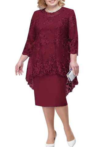 Kleid für die Brautmutter, elegant, Übergröße, Etuikleid, knielang, mit Spitzenjacke