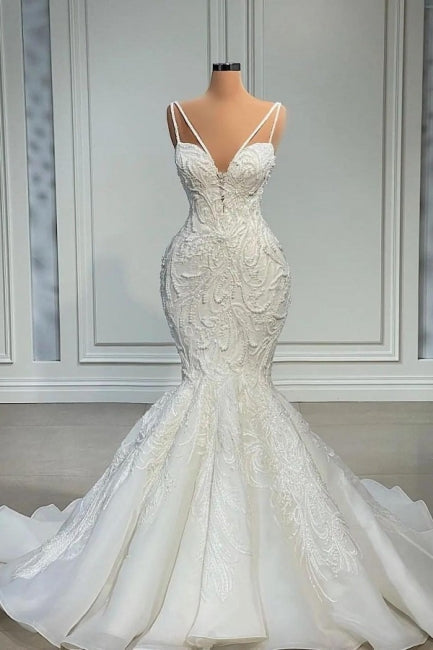 Elegant Trägerlos Ärmellos Meerjungfrau Satin Bodenlang Brautkleider mit Spitze