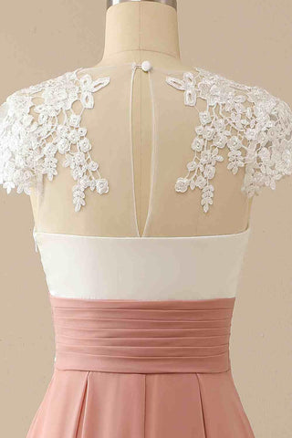 Kleid für die Brautmutter, elegant, V-Ausschnitt, Spitze und Chiffon, Flügelärmel
