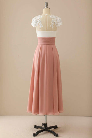 Kleid für die Brautmutter, elegant, V-Ausschnitt, Spitze und Chiffon, Flügelärmel