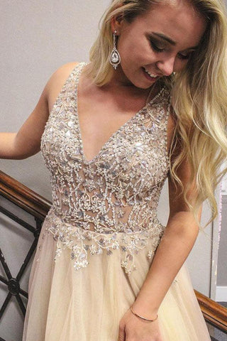 Elegant A Line V Neck Open Back Split Yellow Long Prom Dress PG716