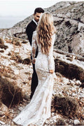 Robe de mariée sirène manches longues en dentelle boho élégante, robe de mariée, MW539