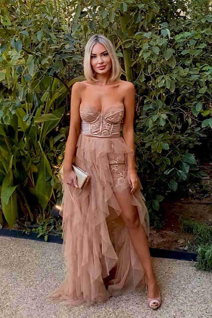 Elegant Rust Tiered Ruffles Tulle Prom Dress Evening Dress PSK313