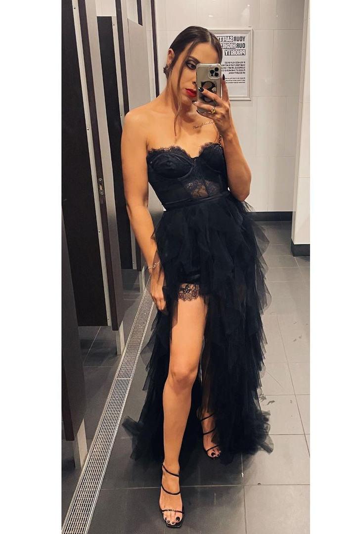 Elegant Rust Tiered Ruffles Tulle Prom Dress Evening Dress PSK313