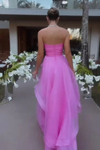 Elegant Strapless Layered Pink Prom Dress Formal Gown PSK538