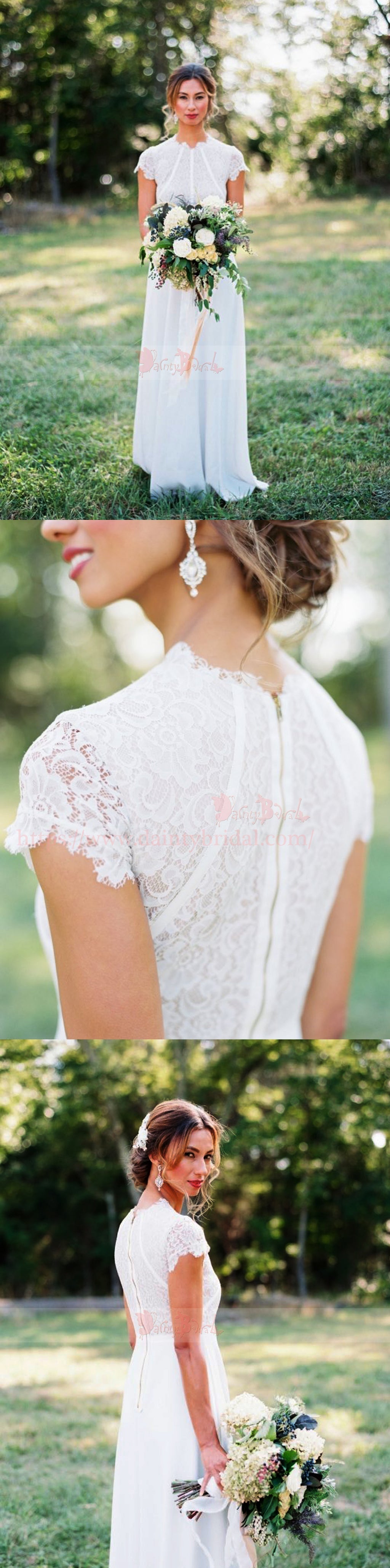 Elegante Flügelärmeln Einzigartiger Ausschnitt Spitze Satin Brautkleider,DB0151