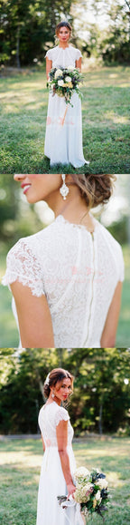 Elegante Flügelärmeln Einzigartiger Ausschnitt Spitze Satin Brautkleider,DB0151